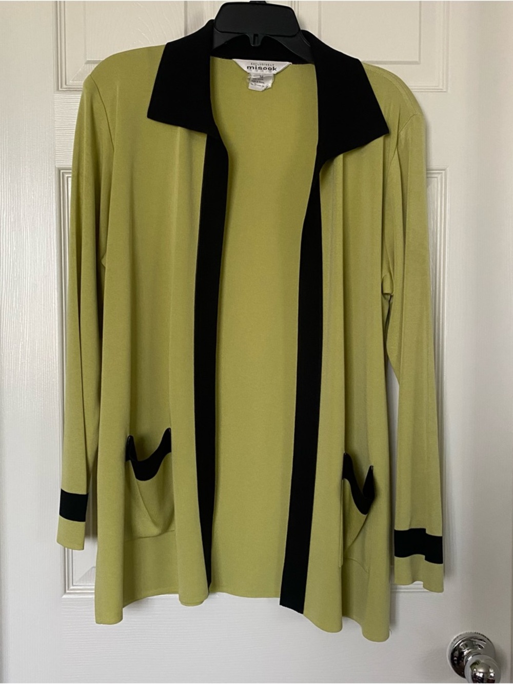 Misook Lime Green Cardigan with Black Trim
